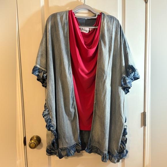 Jackets & Blazers - 3X Denim jacket, open draped front, plus size